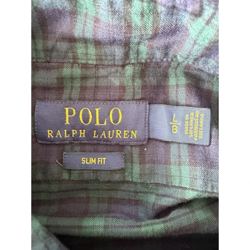 Polo Ralph Lauren Mens Blue Green Plaid Slim Fit Button-Down Shirt‎ Fits Medium